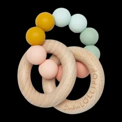 Bubble Silicone & Wood Teething Rattle