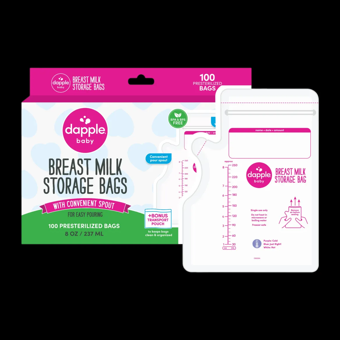 Temp-Sensing No-Leak Breast Milk Storage Bag with Easy Pour Spout