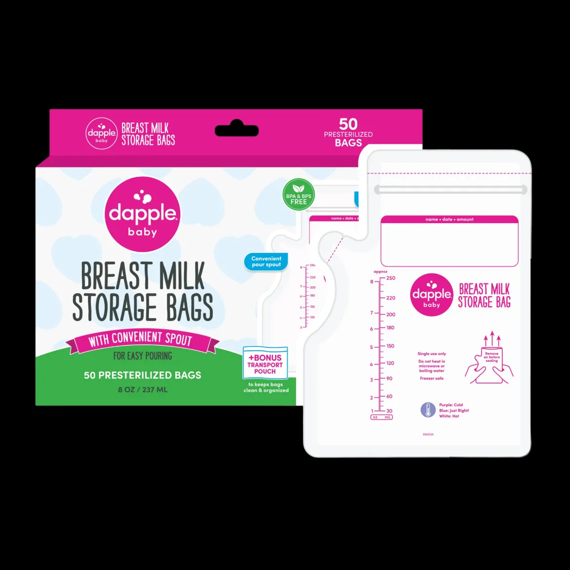 Temp-Sensing No-Leak Breast Milk Storage Bag with Easy Pour Spout
