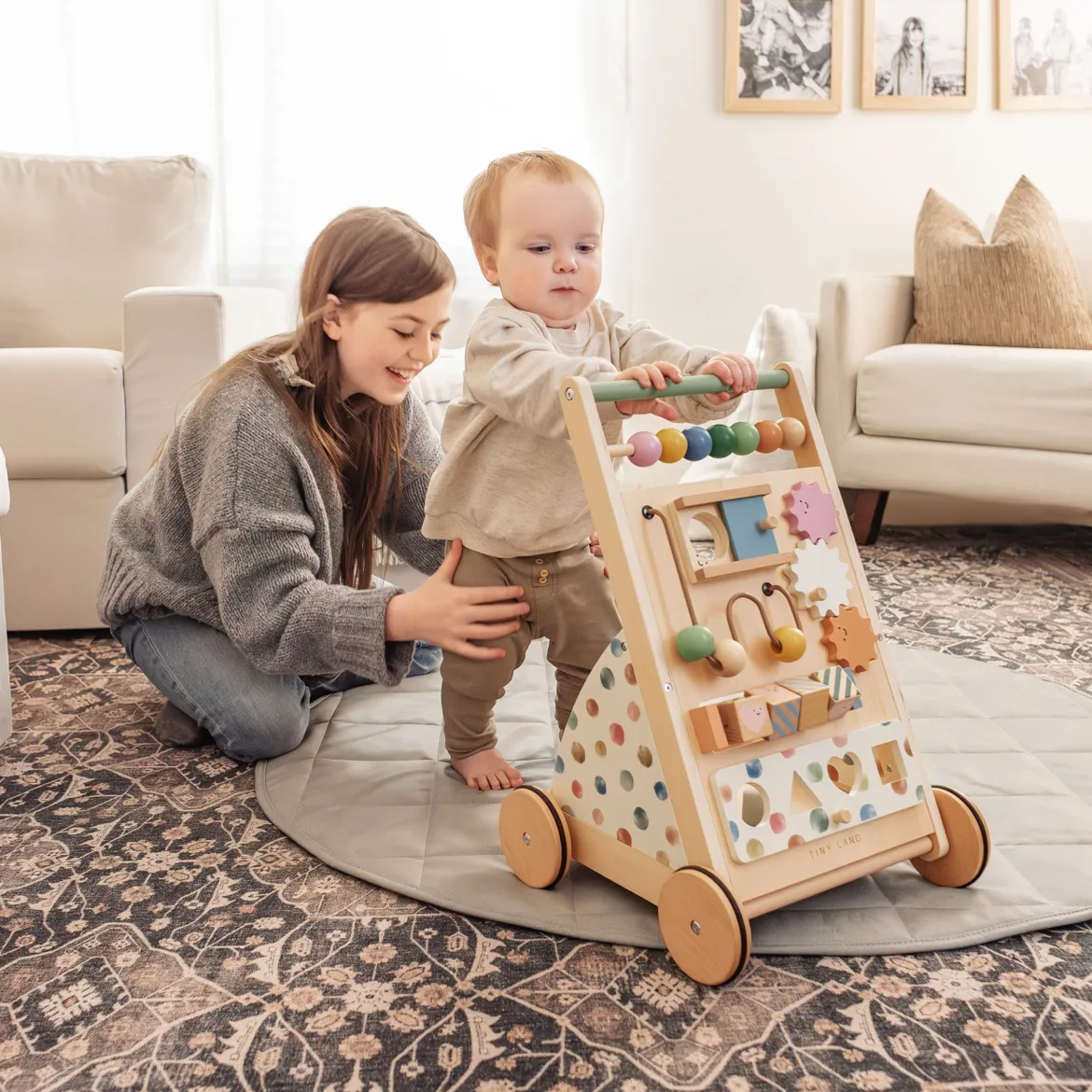 Versatile Natural Wooden Baby Walker